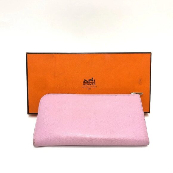 HERMES remix combine duo Long Wallet Epsom Mauve Sylvestre x Lime pink/yellow - Picture 1 of 16